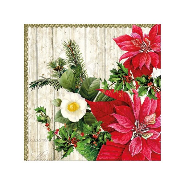 SERVILLETA POINSETTIA ON WOOD